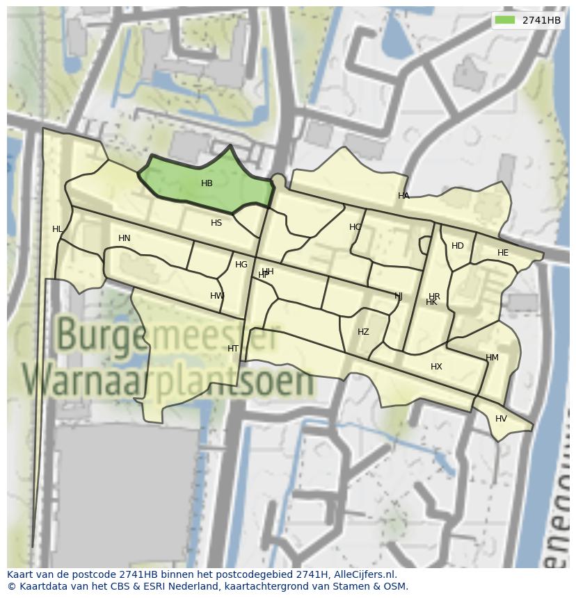 Afbeelding van het postcodegebied 2741 HB op de kaart.
