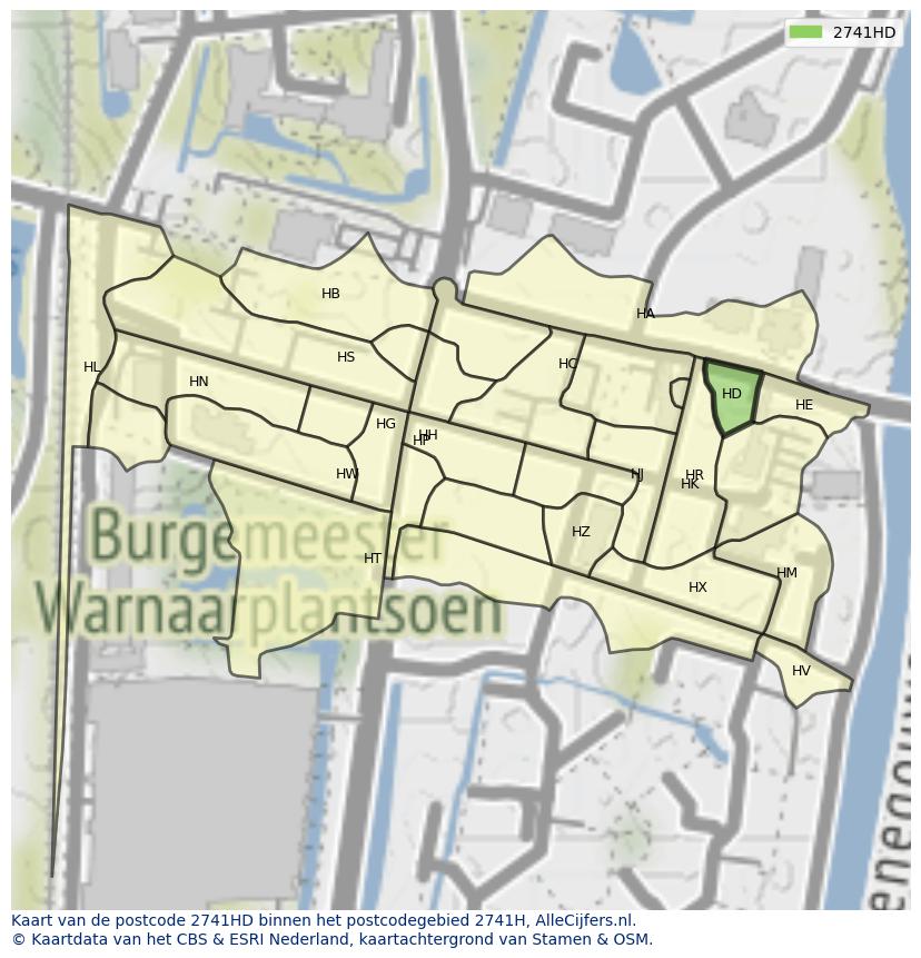 Afbeelding van het postcodegebied 2741 HD op de kaart.