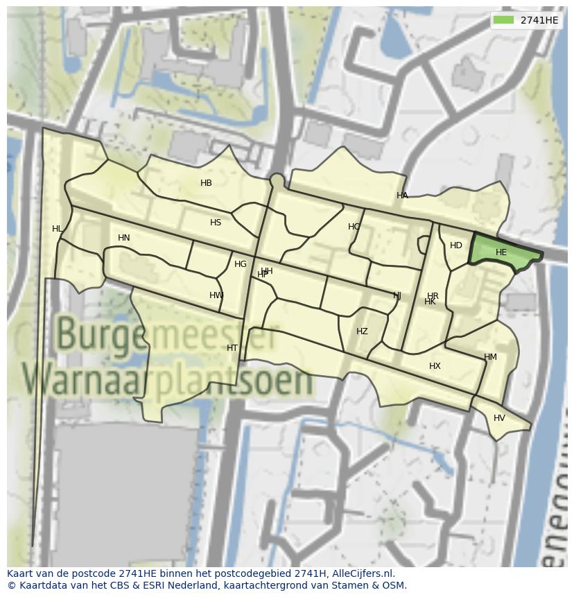 Afbeelding van het postcodegebied 2741 HE op de kaart.