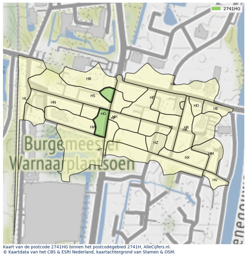 Afbeelding van het postcodegebied 2741 HG op de kaart.