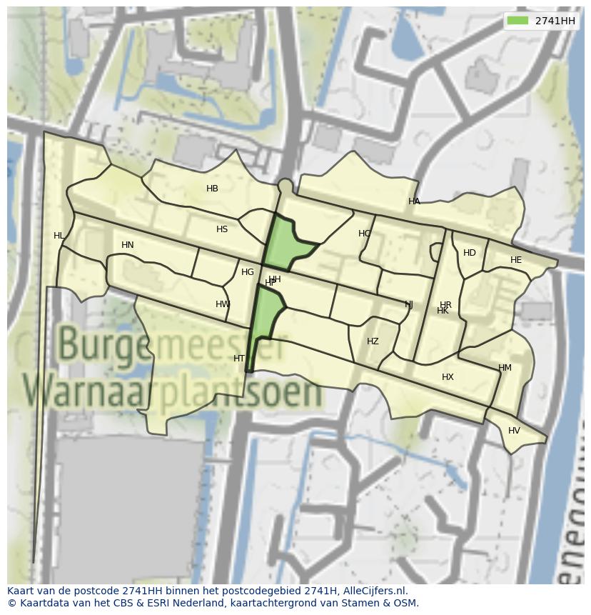 Afbeelding van het postcodegebied 2741 HH op de kaart.