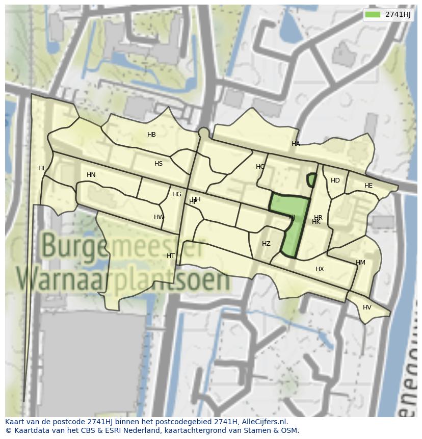 Afbeelding van het postcodegebied 2741 HJ op de kaart.