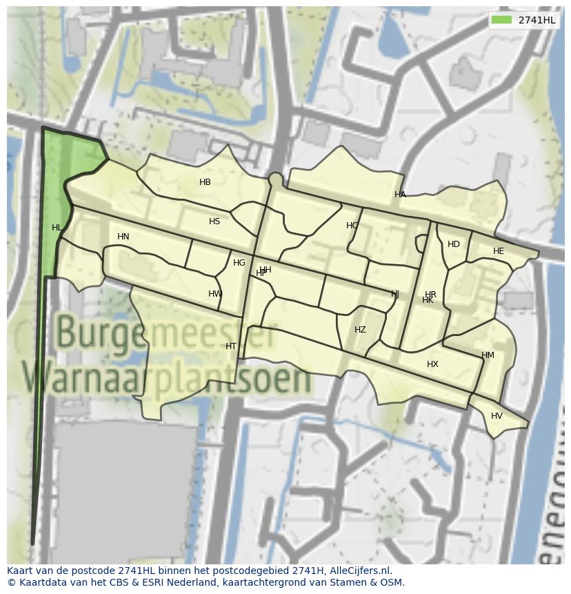 Afbeelding van het postcodegebied 2741 HL op de kaart.