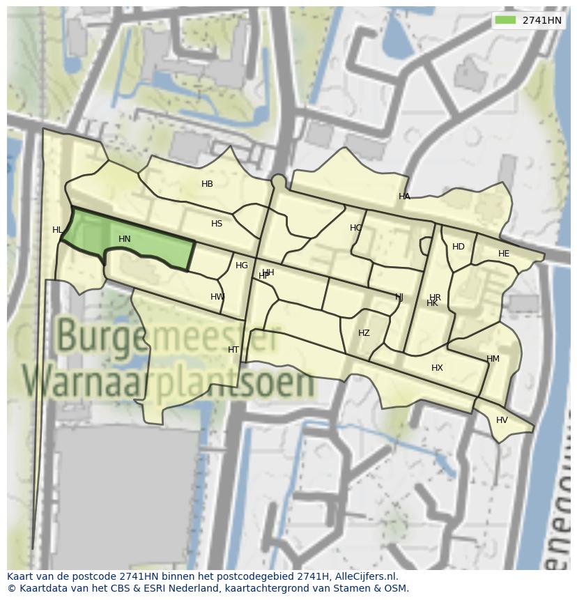 Afbeelding van het postcodegebied 2741 HN op de kaart.
