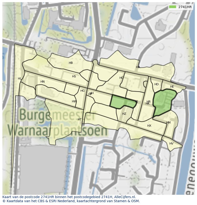 Afbeelding van het postcodegebied 2741 HR op de kaart.