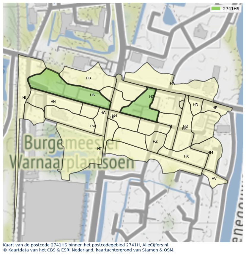 Afbeelding van het postcodegebied 2741 HS op de kaart.