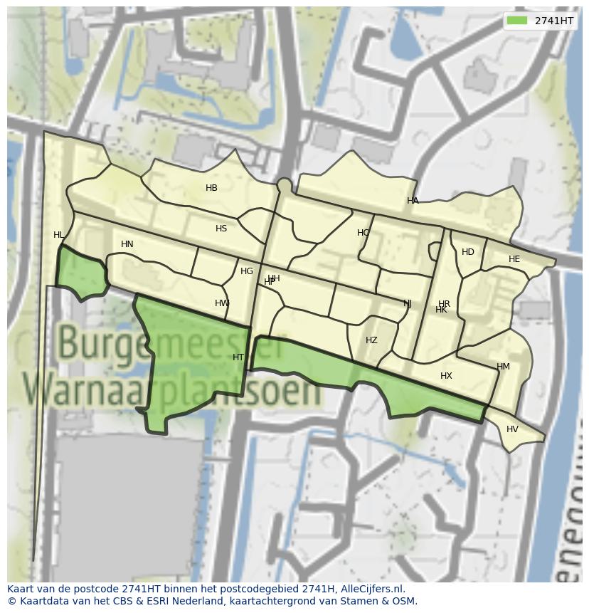 Afbeelding van het postcodegebied 2741 HT op de kaart.