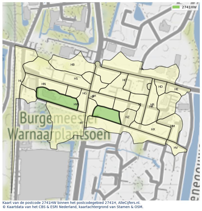 Afbeelding van het postcodegebied 2741 HW op de kaart.