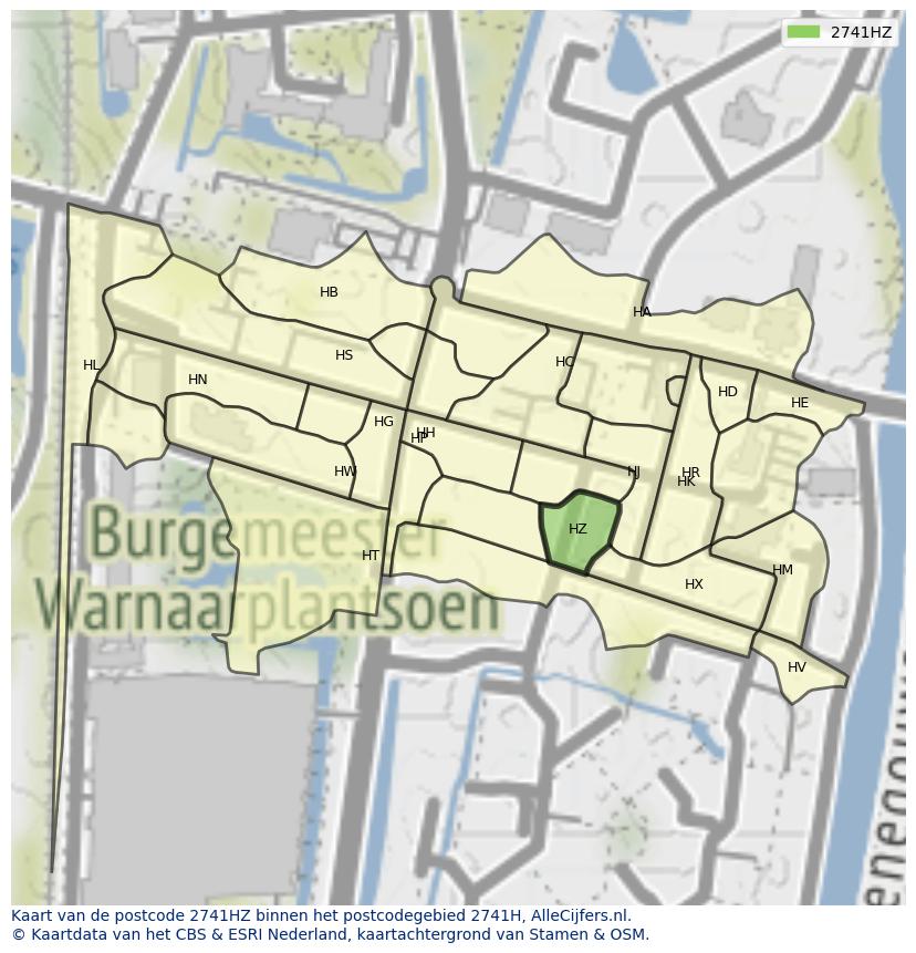 Afbeelding van het postcodegebied 2741 HZ op de kaart.