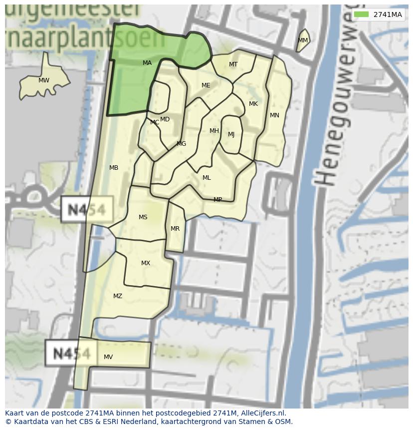 Afbeelding van het postcodegebied 2741 MA op de kaart.
