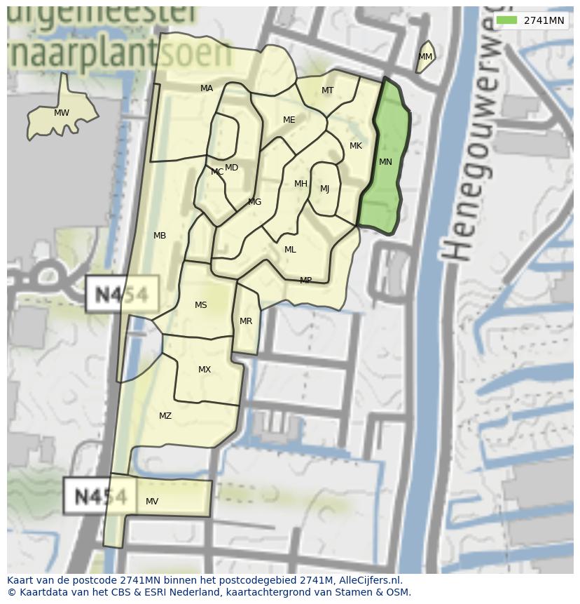 Afbeelding van het postcodegebied 2741 MN op de kaart.