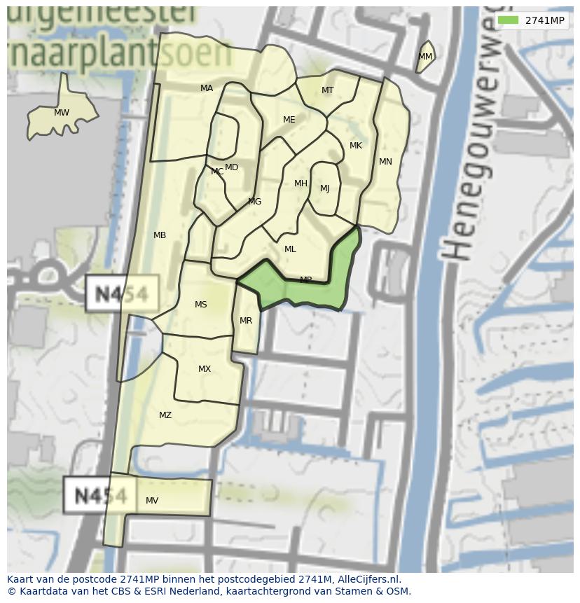 Afbeelding van het postcodegebied 2741 MP op de kaart.