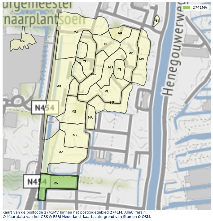 Afbeelding van het postcodegebied 2741 MV op de kaart.