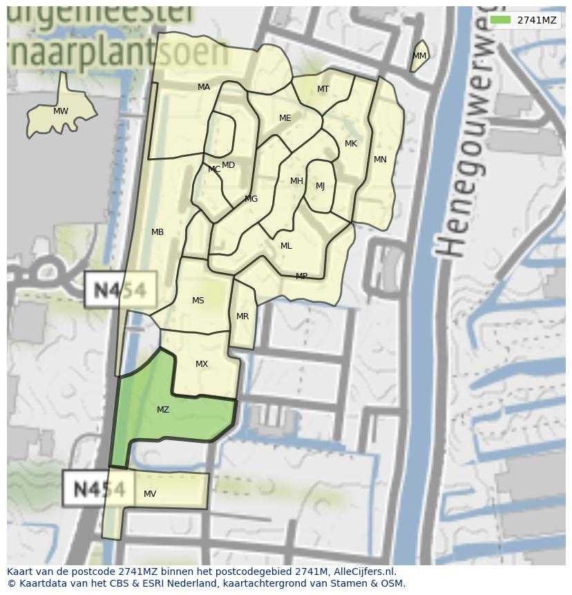 Afbeelding van het postcodegebied 2741 MZ op de kaart.