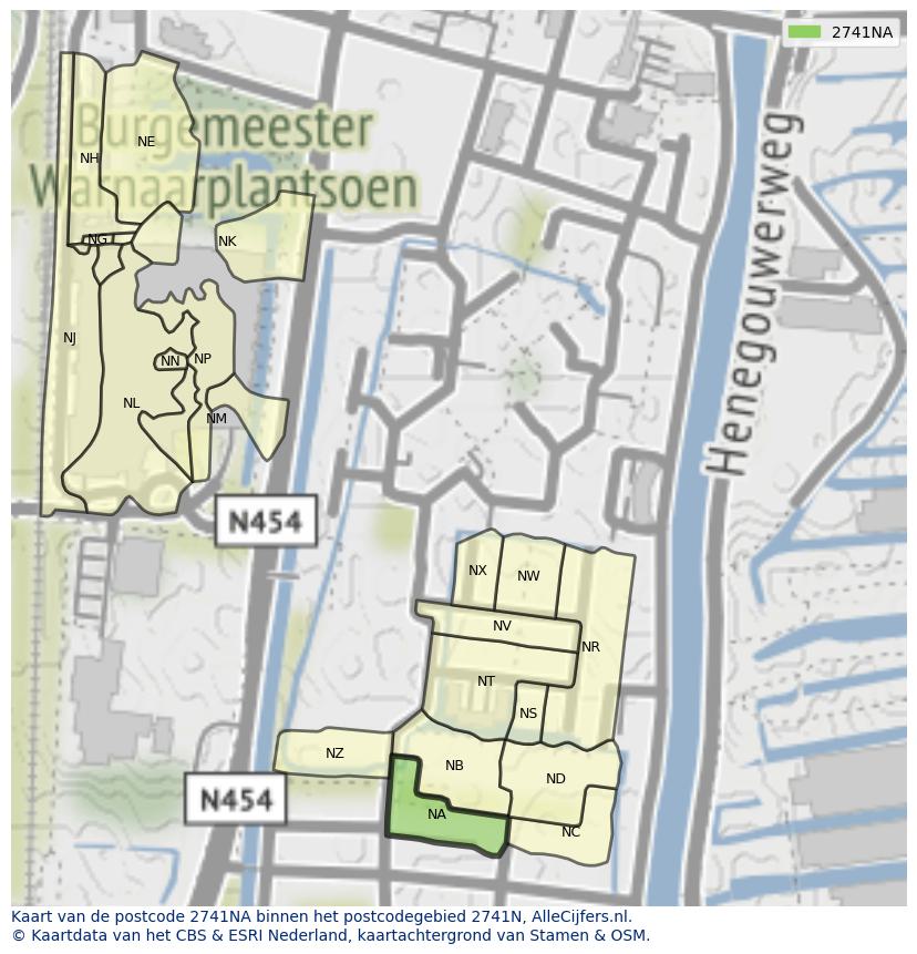 Afbeelding van het postcodegebied 2741 NA op de kaart.