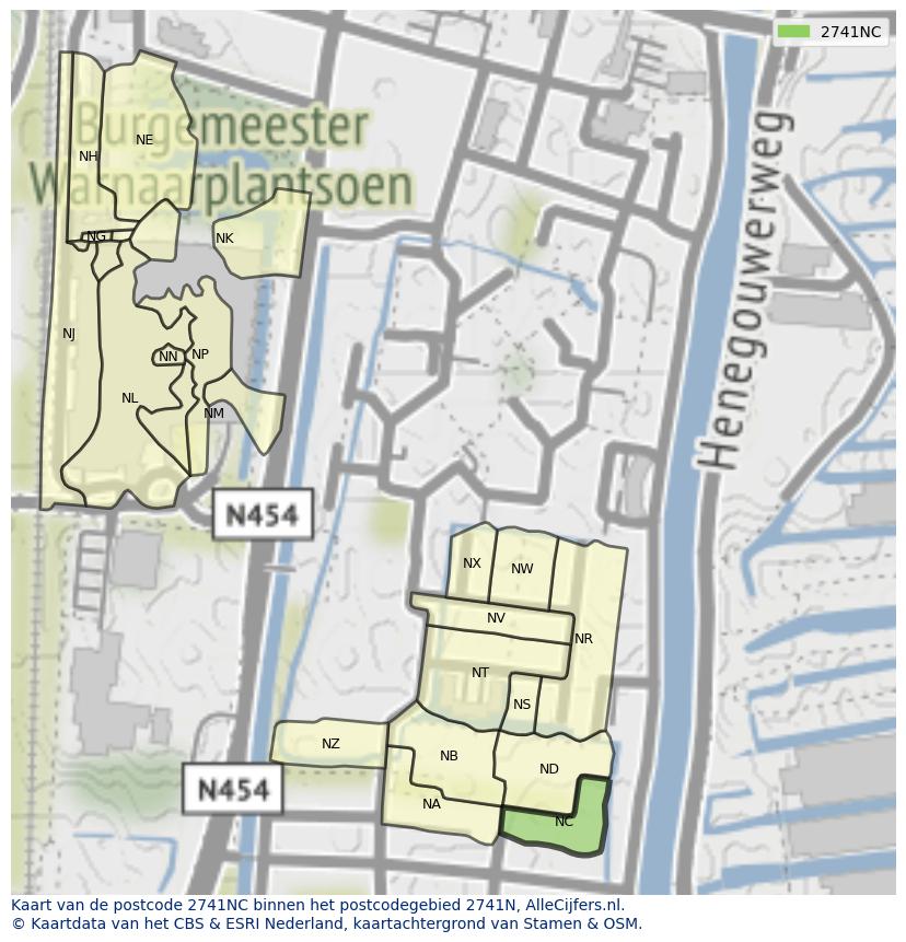 Afbeelding van het postcodegebied 2741 NC op de kaart.