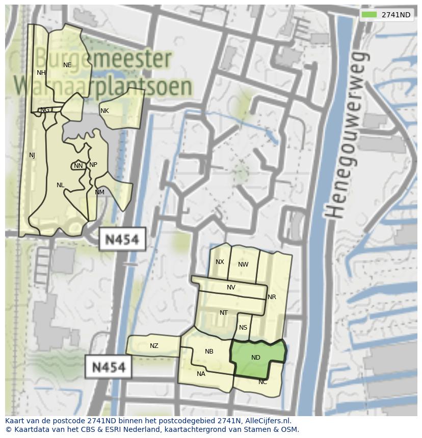 Afbeelding van het postcodegebied 2741 ND op de kaart.