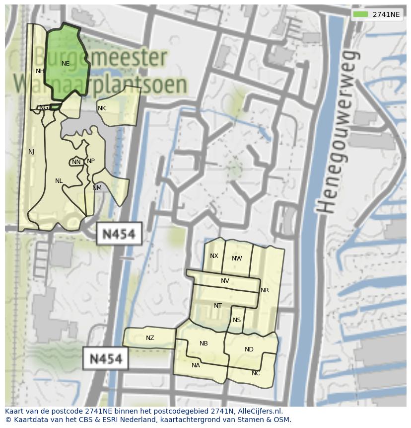 Afbeelding van het postcodegebied 2741 NE op de kaart.