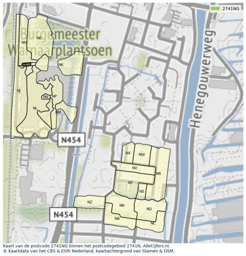 Afbeelding van het postcodegebied 2741 NG op de kaart.