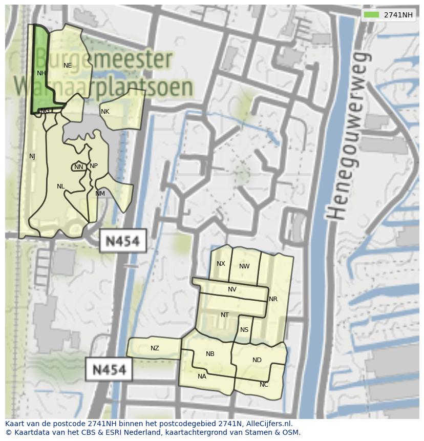 Afbeelding van het postcodegebied 2741 NH op de kaart.