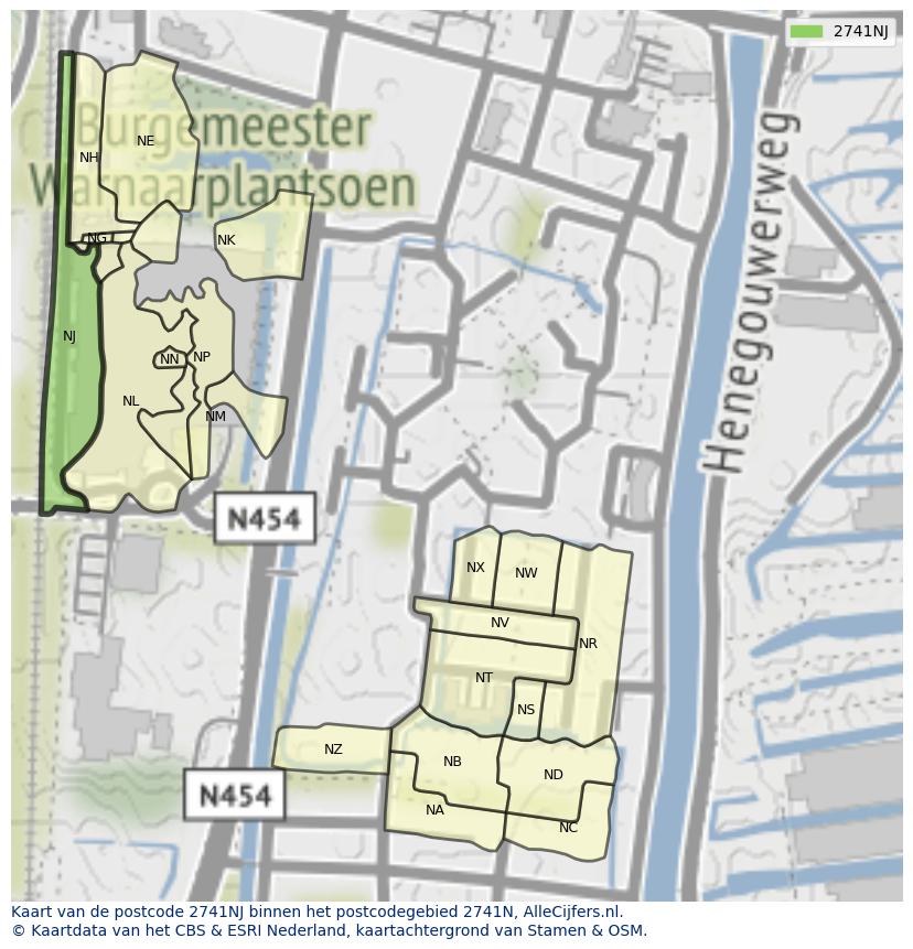 Afbeelding van het postcodegebied 2741 NJ op de kaart.