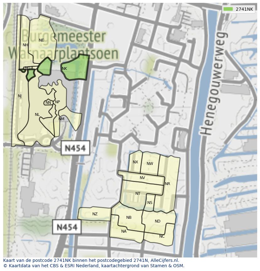 Afbeelding van het postcodegebied 2741 NK op de kaart.
