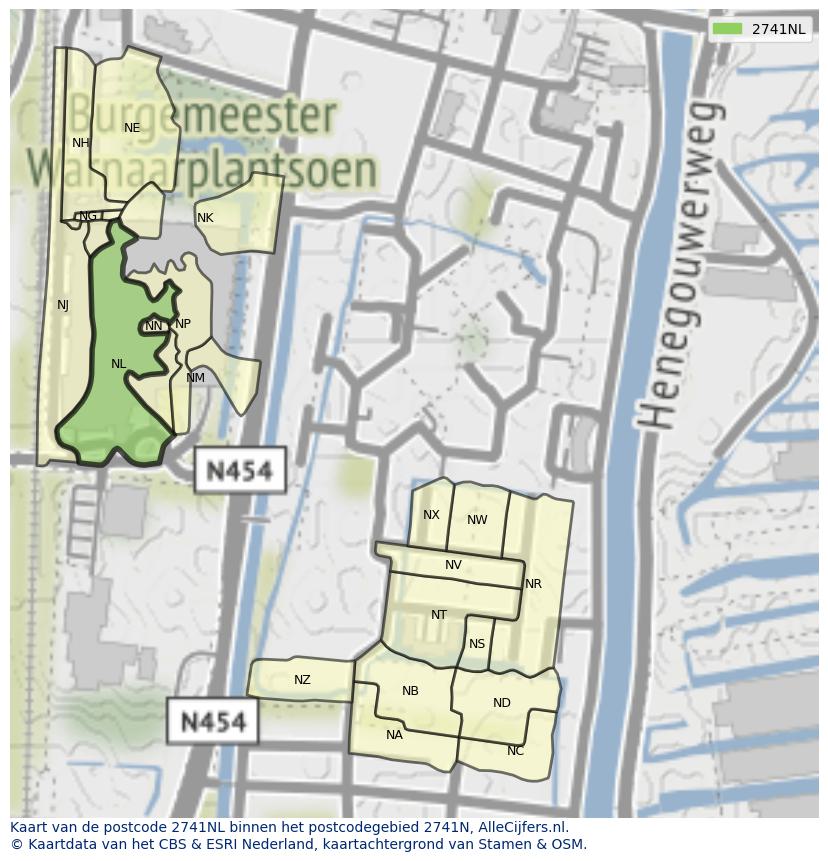 Afbeelding van het postcodegebied 2741 NL op de kaart.