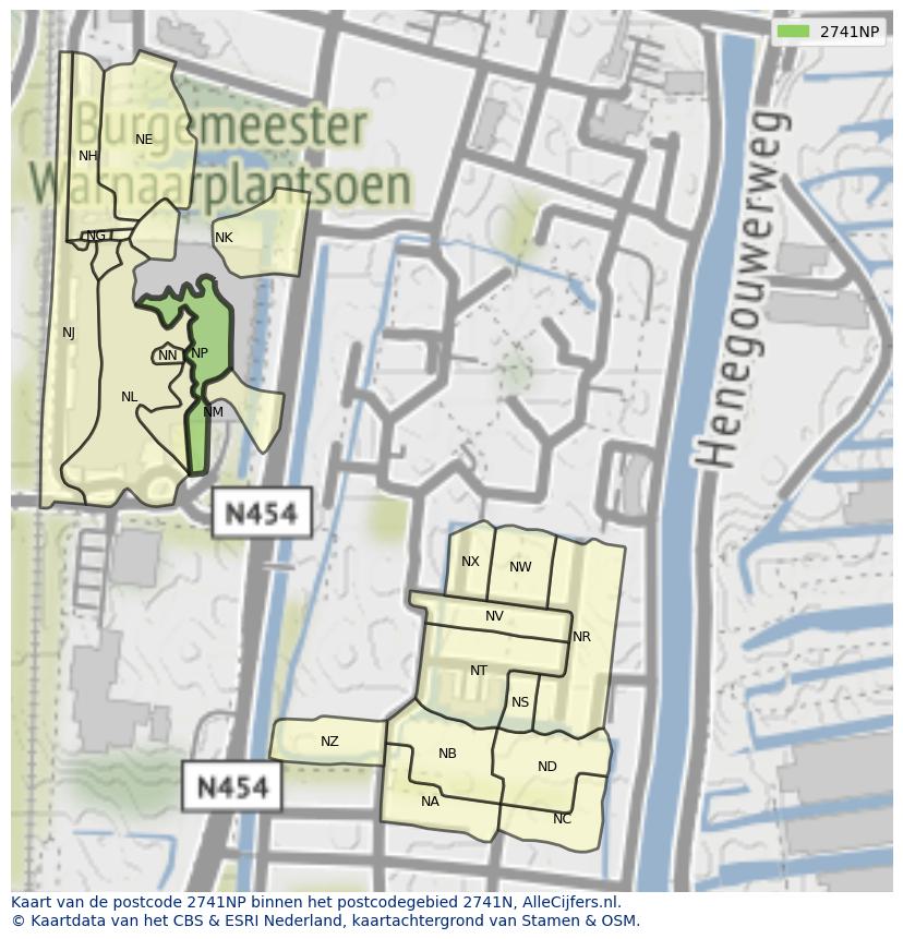 Afbeelding van het postcodegebied 2741 NP op de kaart.