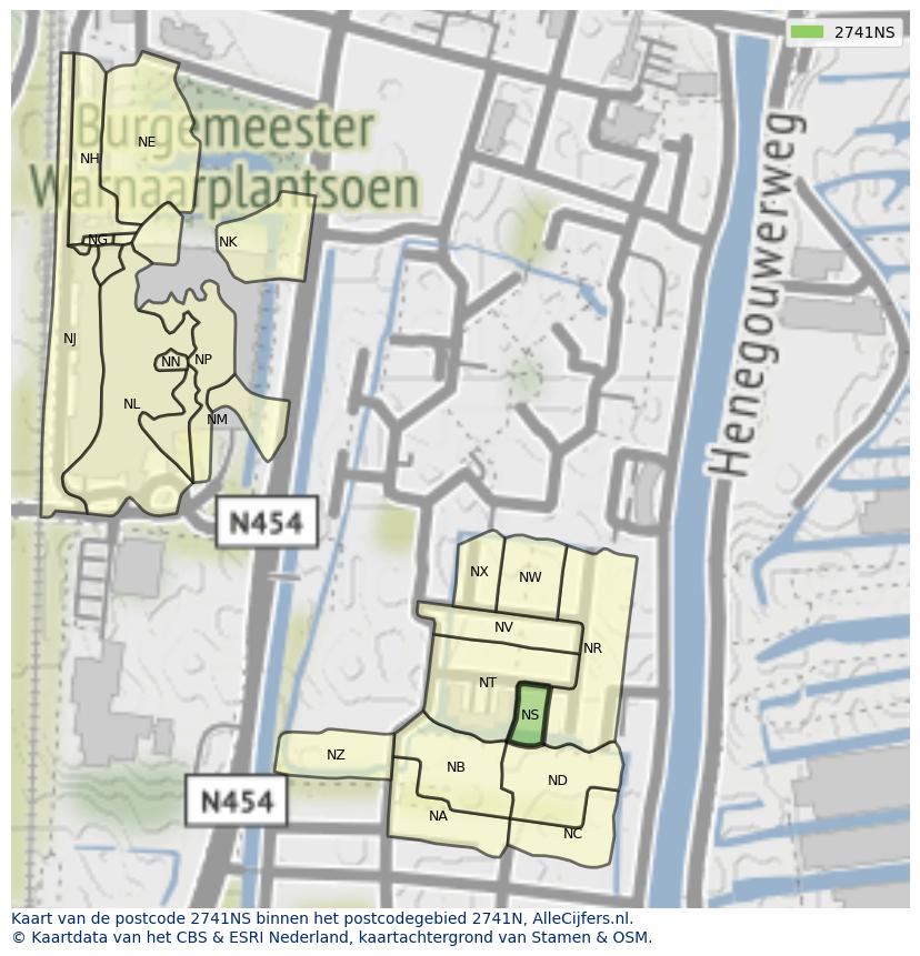 Afbeelding van het postcodegebied 2741 NS op de kaart.