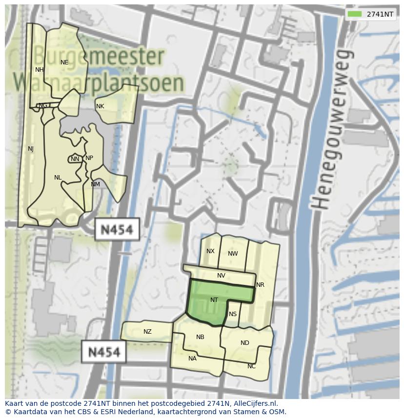 Afbeelding van het postcodegebied 2741 NT op de kaart.