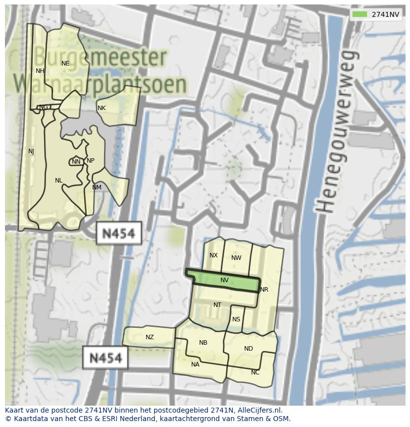 Afbeelding van het postcodegebied 2741 NV op de kaart.