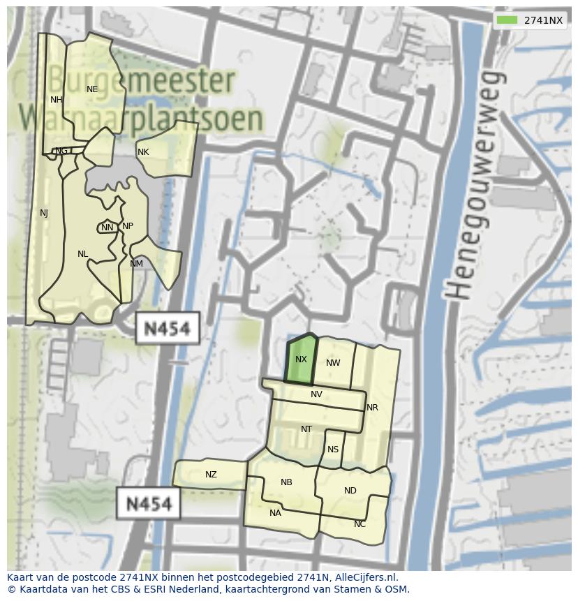 Afbeelding van het postcodegebied 2741 NX op de kaart.