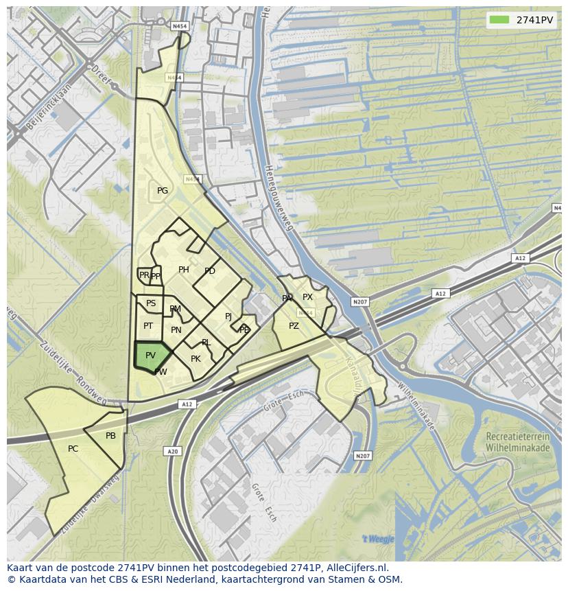 Afbeelding van het postcodegebied 2741 PV op de kaart.