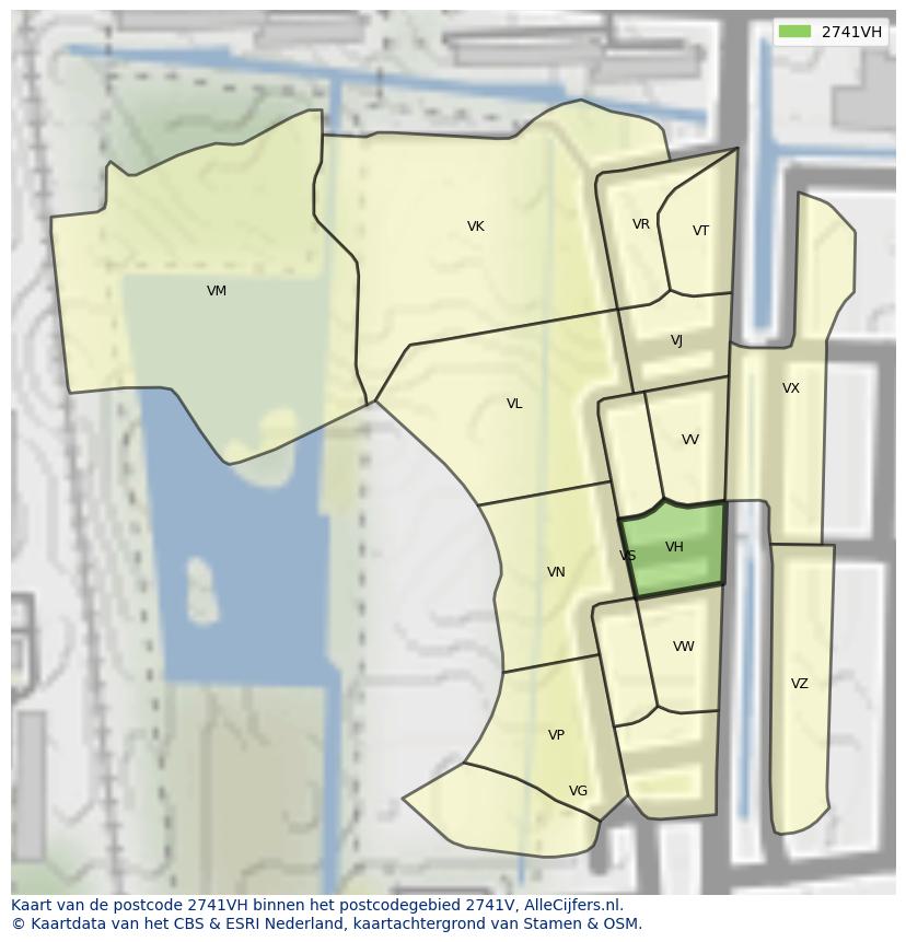 Afbeelding van het postcodegebied 2741 VH op de kaart.