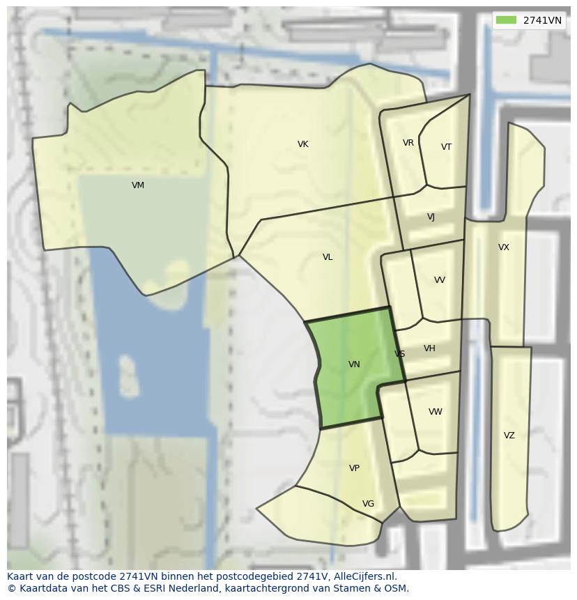 Afbeelding van het postcodegebied 2741 VN op de kaart.