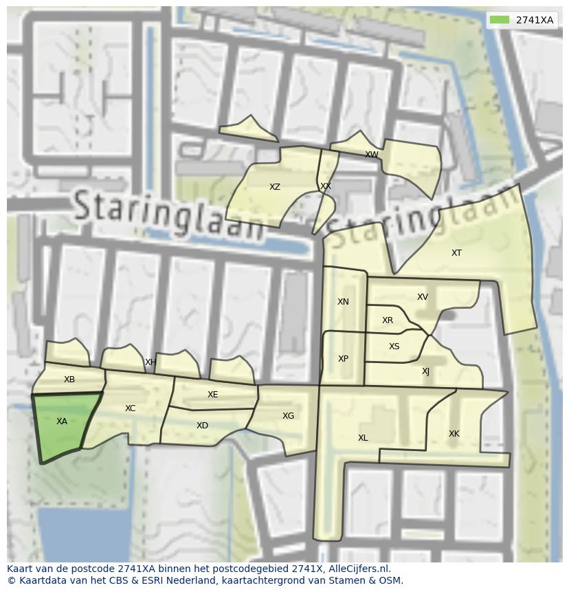 Afbeelding van het postcodegebied 2741 XA op de kaart.