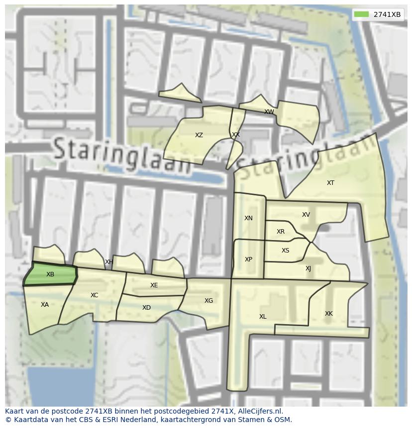 Afbeelding van het postcodegebied 2741 XB op de kaart.