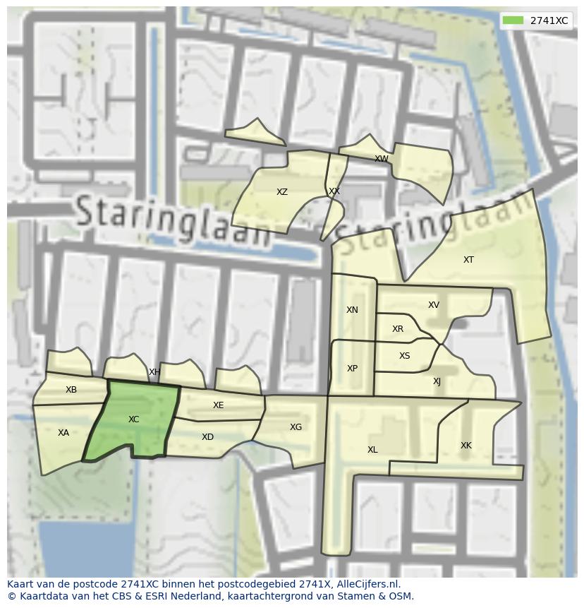 Afbeelding van het postcodegebied 2741 XC op de kaart.