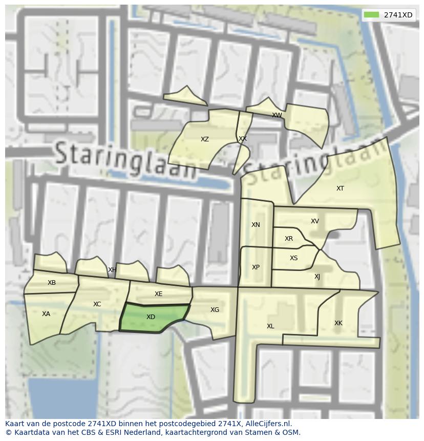 Afbeelding van het postcodegebied 2741 XD op de kaart.