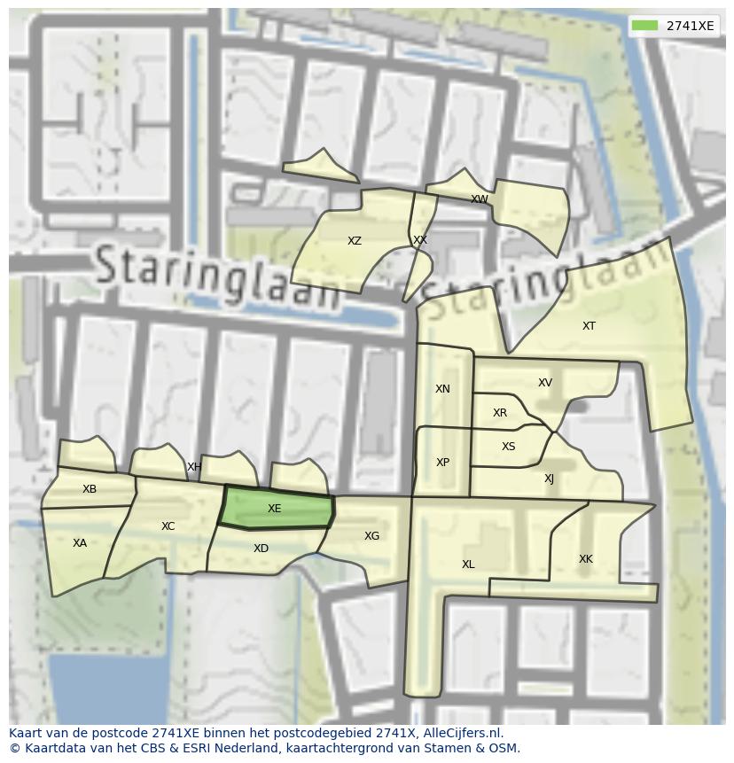 Afbeelding van het postcodegebied 2741 XE op de kaart.