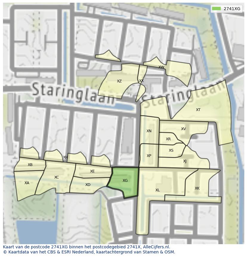 Afbeelding van het postcodegebied 2741 XG op de kaart.