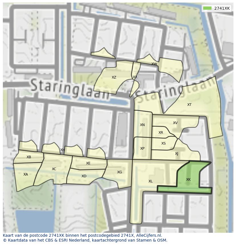 Afbeelding van het postcodegebied 2741 XK op de kaart.