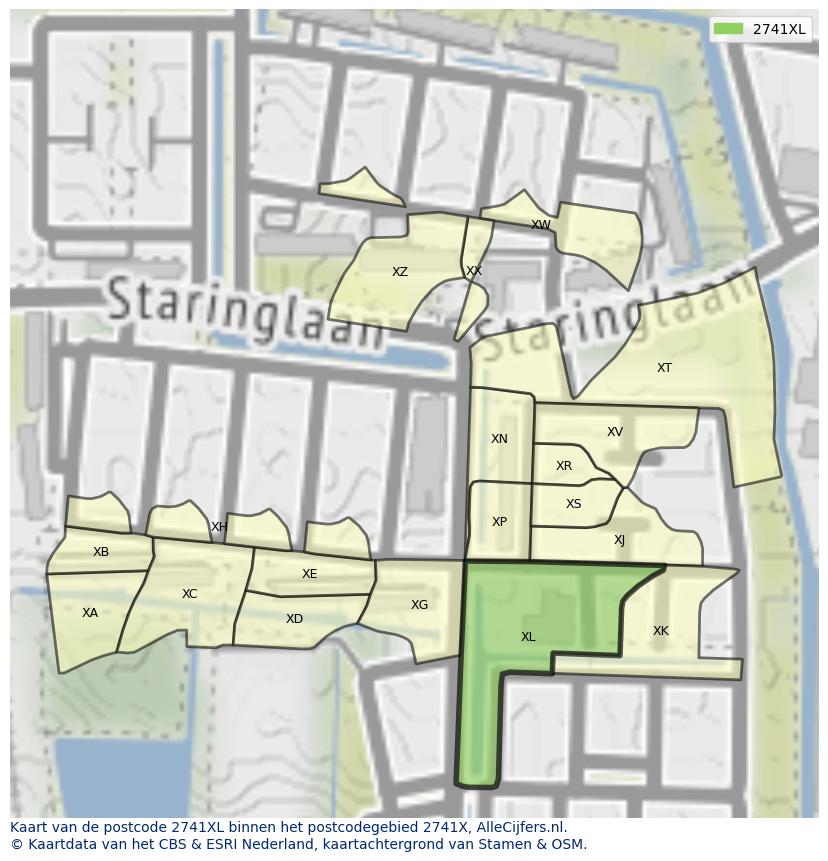 Afbeelding van het postcodegebied 2741 XL op de kaart.