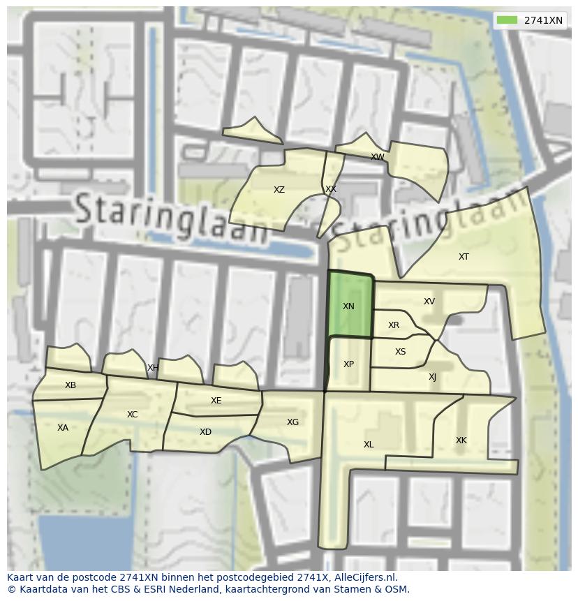 Afbeelding van het postcodegebied 2741 XN op de kaart.