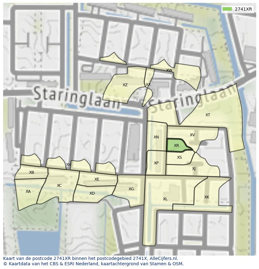 Afbeelding van het postcodegebied 2741 XR op de kaart.