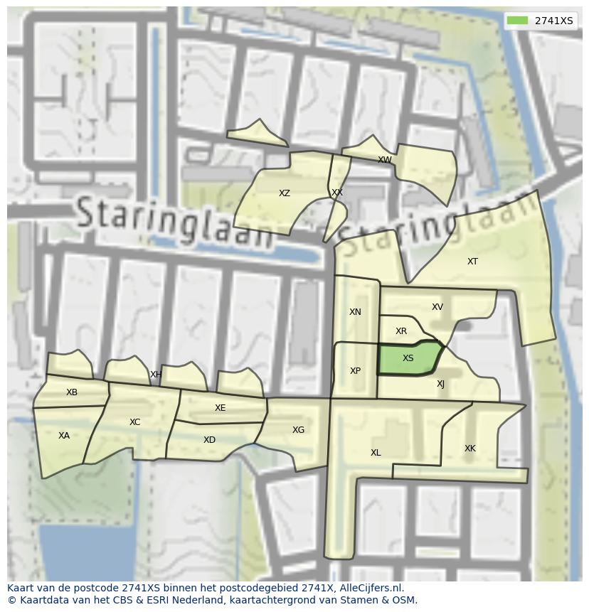 Afbeelding van het postcodegebied 2741 XS op de kaart.