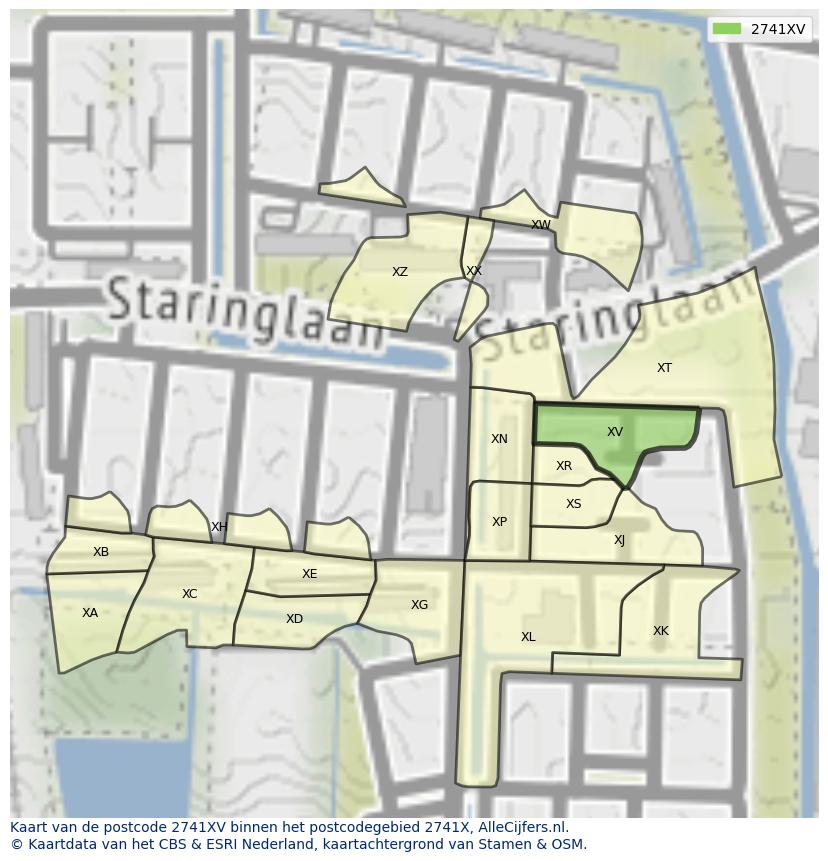 Afbeelding van het postcodegebied 2741 XV op de kaart.