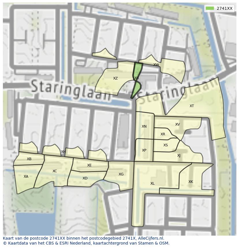 Afbeelding van het postcodegebied 2741 XX op de kaart.