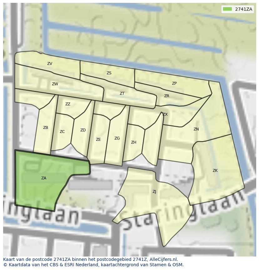 Afbeelding van het postcodegebied 2741 ZA op de kaart.