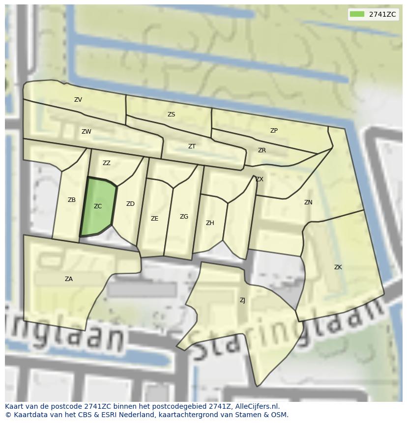 Afbeelding van het postcodegebied 2741 ZC op de kaart.